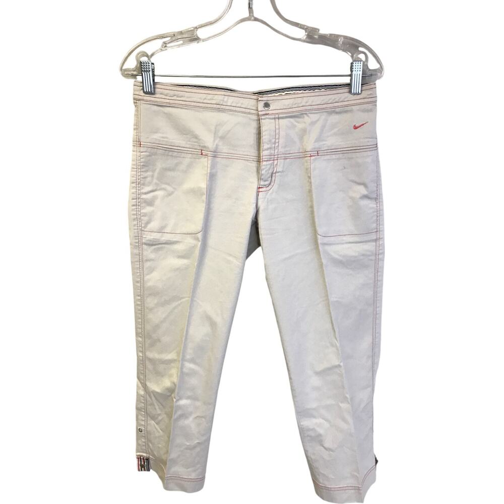Nike Women's Wide Leg Pants White with Pink Stitching